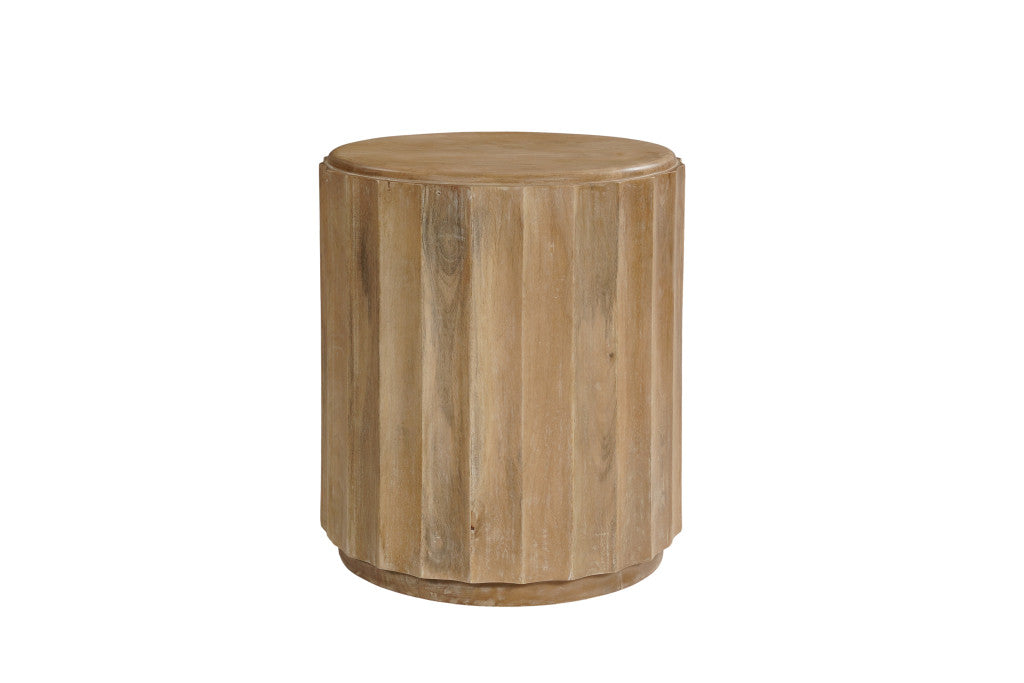 Two Piece Natural Solid Wood Round Drum Coffee & End Table Set image 3