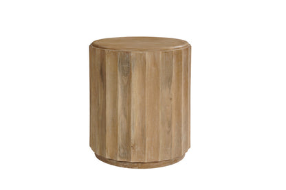 Two Piece Natural Solid Wood Round Drum Coffee & End Table Set image 3