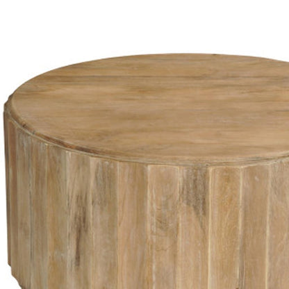 Two Piece Natural Solid Wood Round Drum Coffee & End Table Set image 9