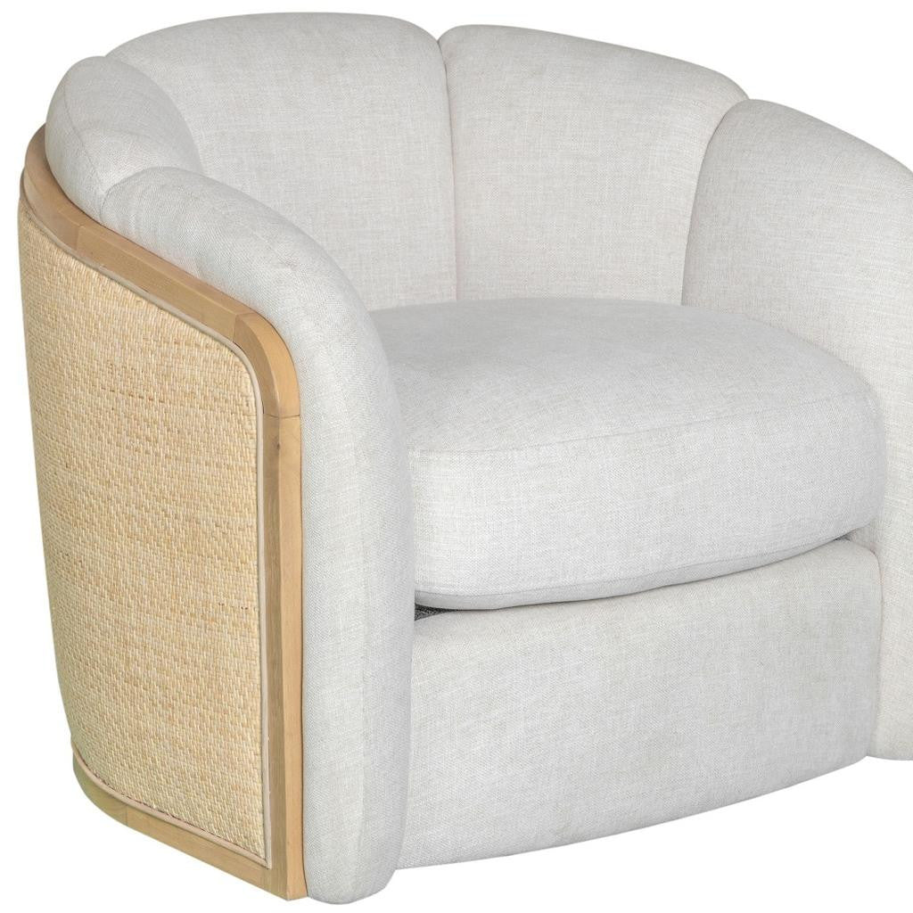 Off White & Natural Fabric Wood & Rattan Swivel Arm Chair