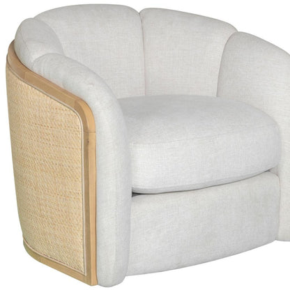 Off White & Natural Fabric Wood & Rattan Swivel Arm Chair