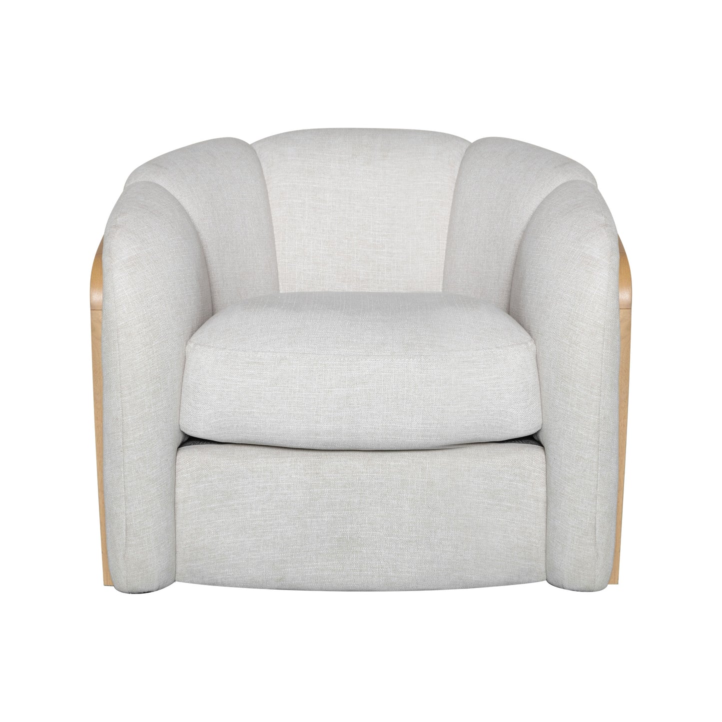 Off White & Natural Fabric Wood & Rattan Swivel Arm Chair