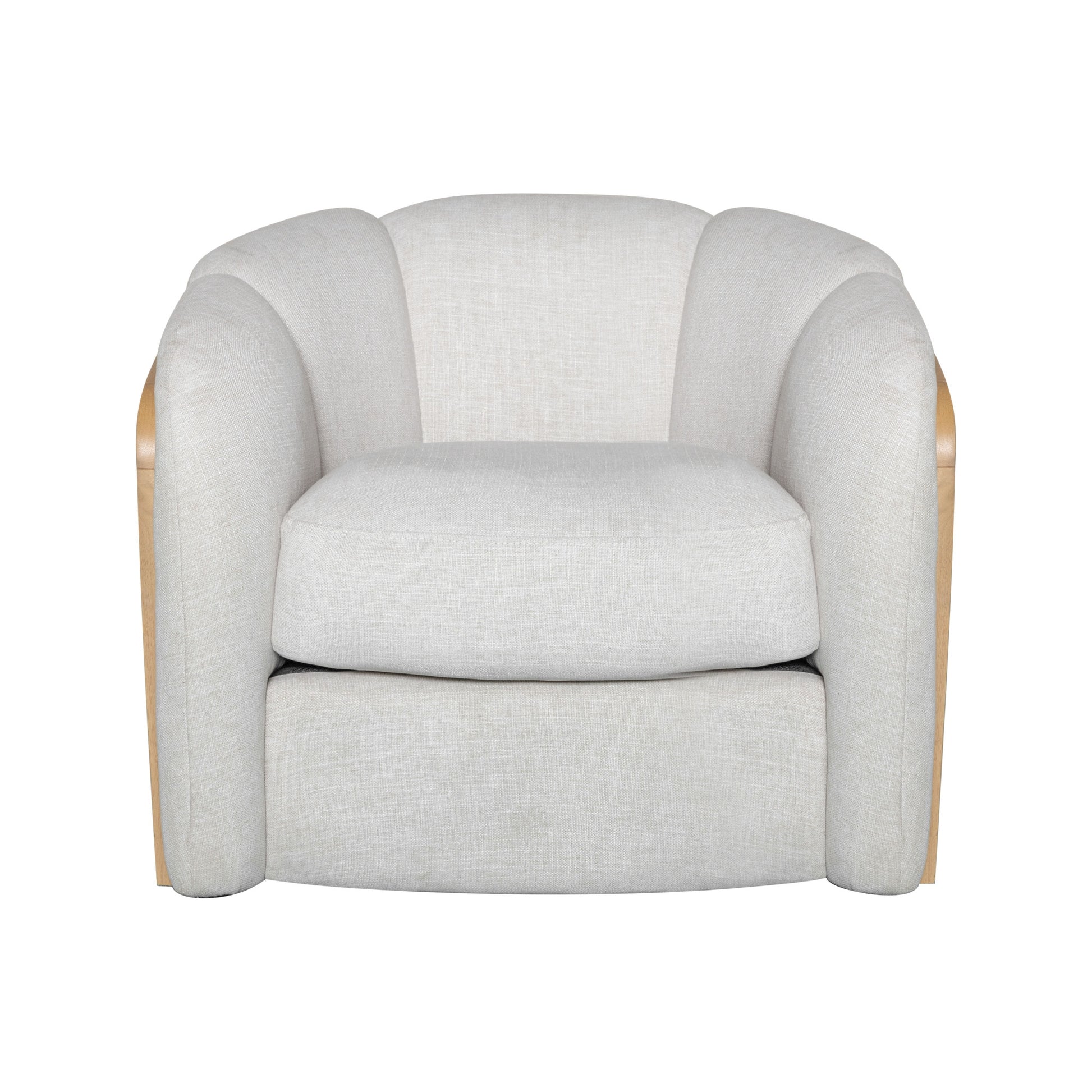 Off White & Natural Fabric Wood & Rattan Swivel Arm Chair