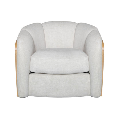 Off White & Natural Fabric Wood & Rattan Swivel Arm Chair