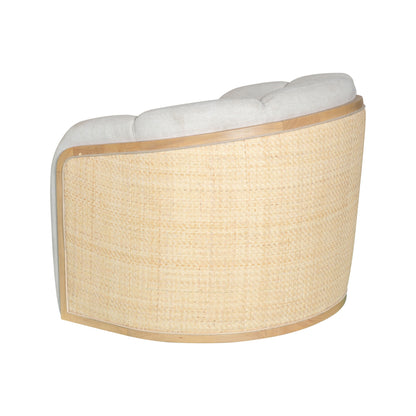 Off White & Natural Fabric Wood & Rattan Swivel Arm Chair