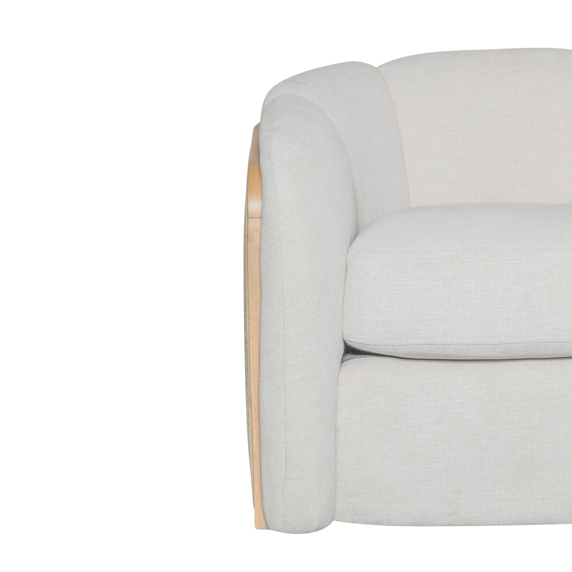 Off White & Natural Fabric Wood & Rattan Swivel Arm Chair