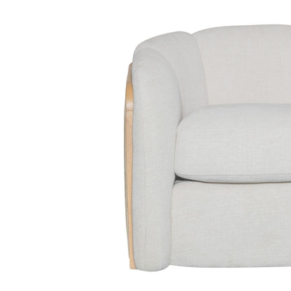 Off White & Natural Fabric Wood & Rattan Swivel Arm Chair