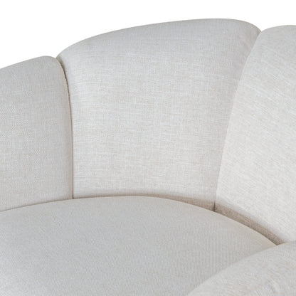 Off White & Natural Fabric Wood & Rattan Swivel Arm Chair