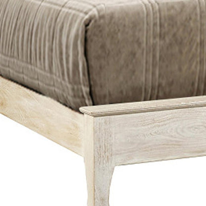White Carved Floral Distressed Solid Wood Queen Bed