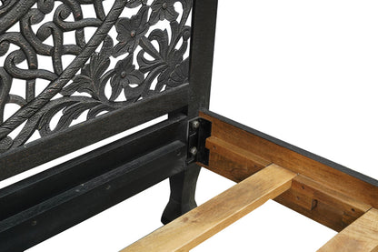 Black Carved Floral Distressed Solid Wood Queen Bed