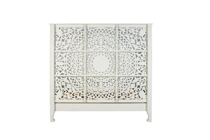 Gray Carved Floral Distressed Solid Wood Queen Bed