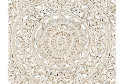 White Carved Floral Distressed Solid Wood King Bed
