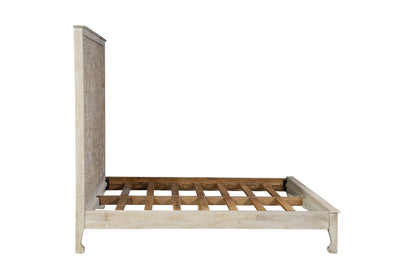 White Carved Floral Distressed Solid Wood King Bed