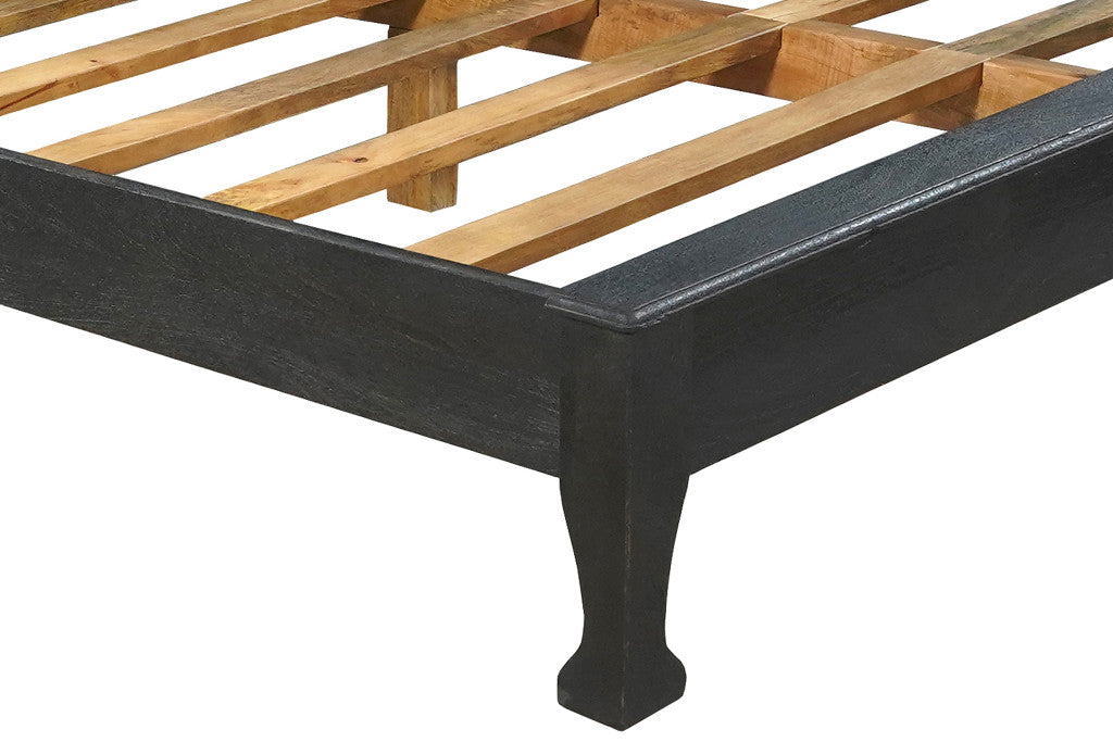 Black Carved Floral Distressed Solid Wood King Bed