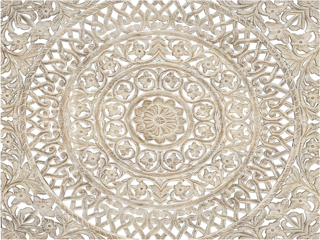 Gray Carved Floral Distressed Solid Wood King Bed
