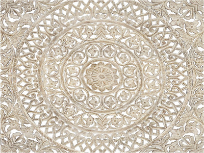 Gray Carved Floral Distressed Solid Wood King Bed