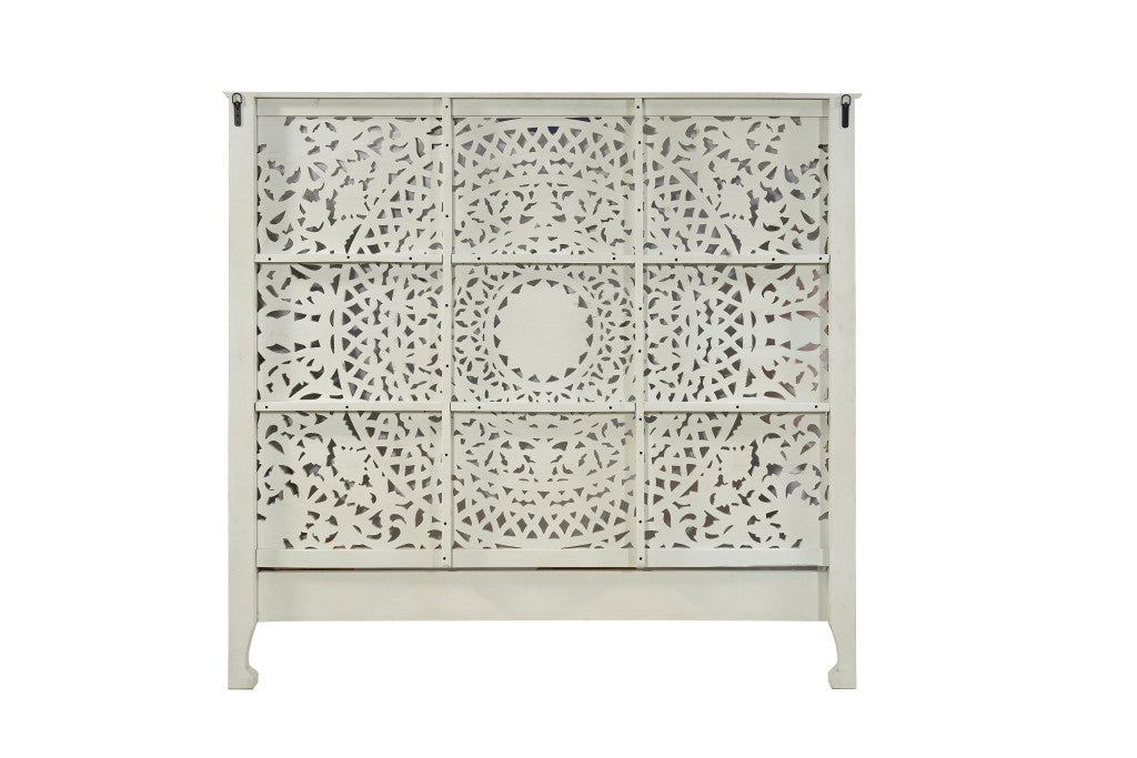 Gray Carved Floral Distressed Solid Wood King Bed