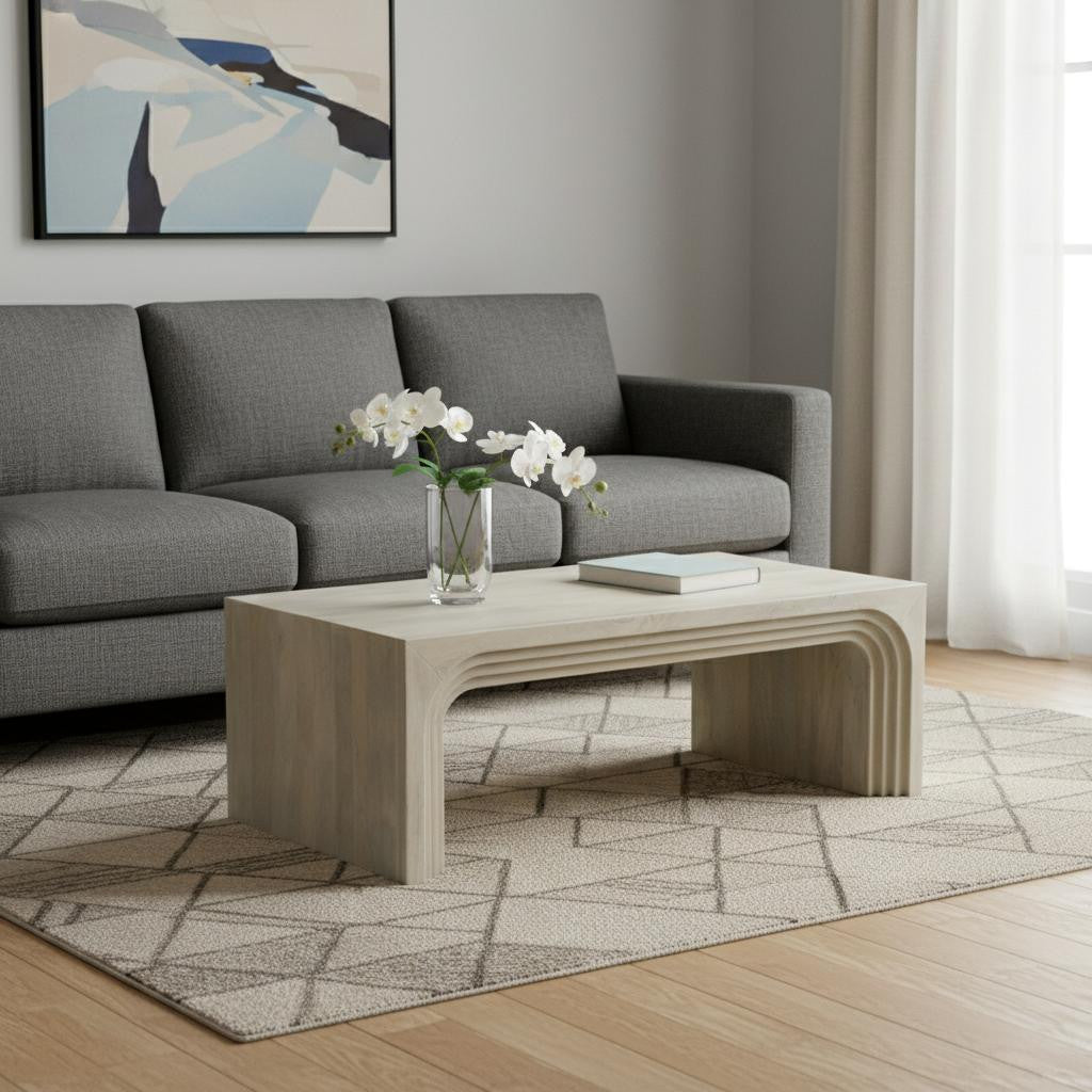 White Solid Wood Double Pedestal Coffee Table image 1