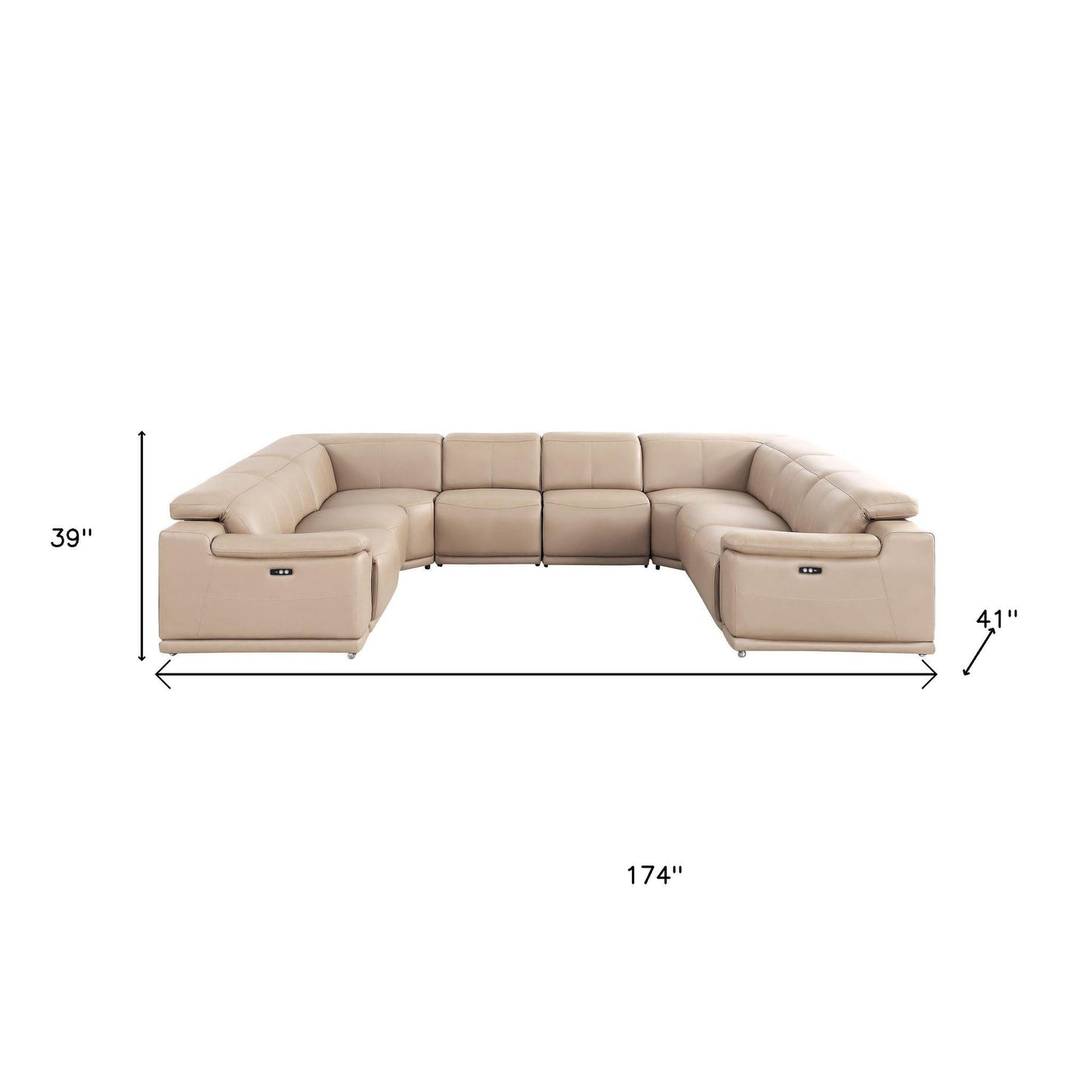 Beige Leather Power U Shaped 8 Piece Sectional