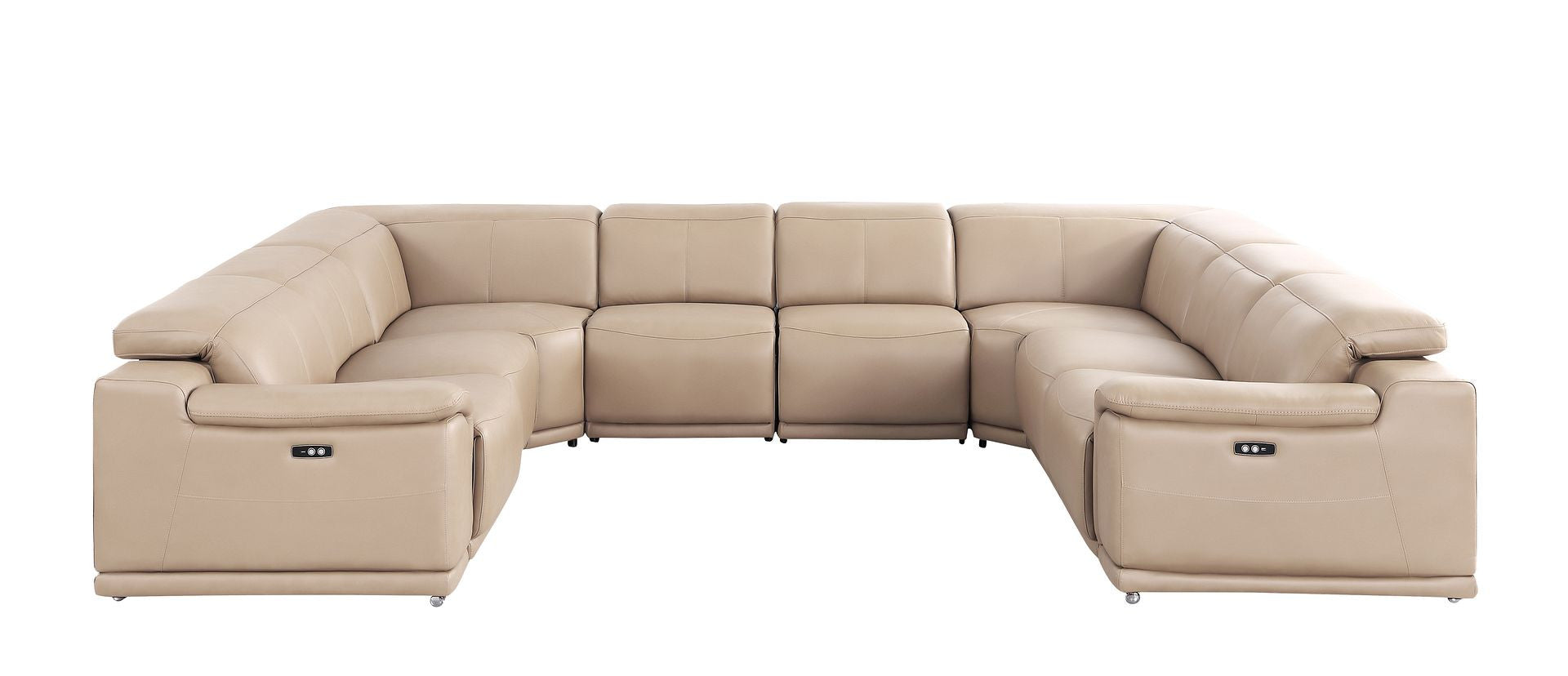 Beige Leather Power U Shaped 8 Piece Sectional