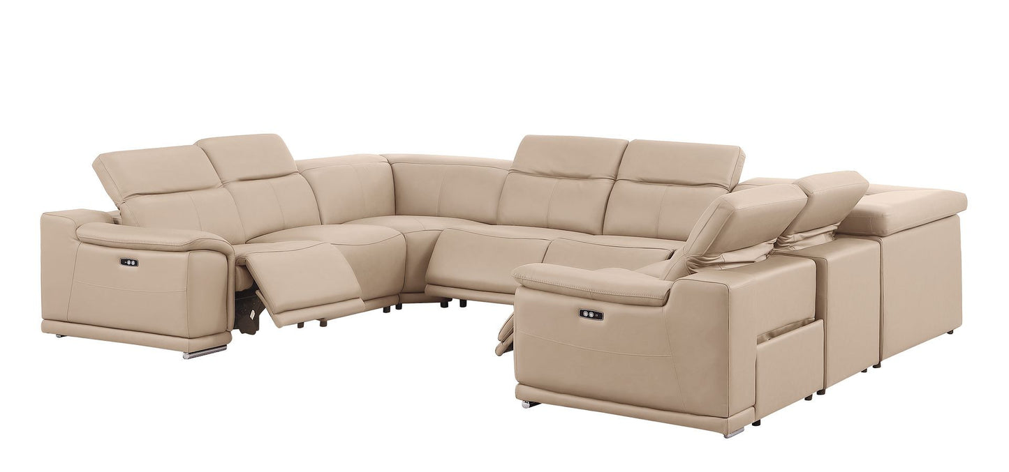Beige Leather Power U Shaped 8 Piece Sectional