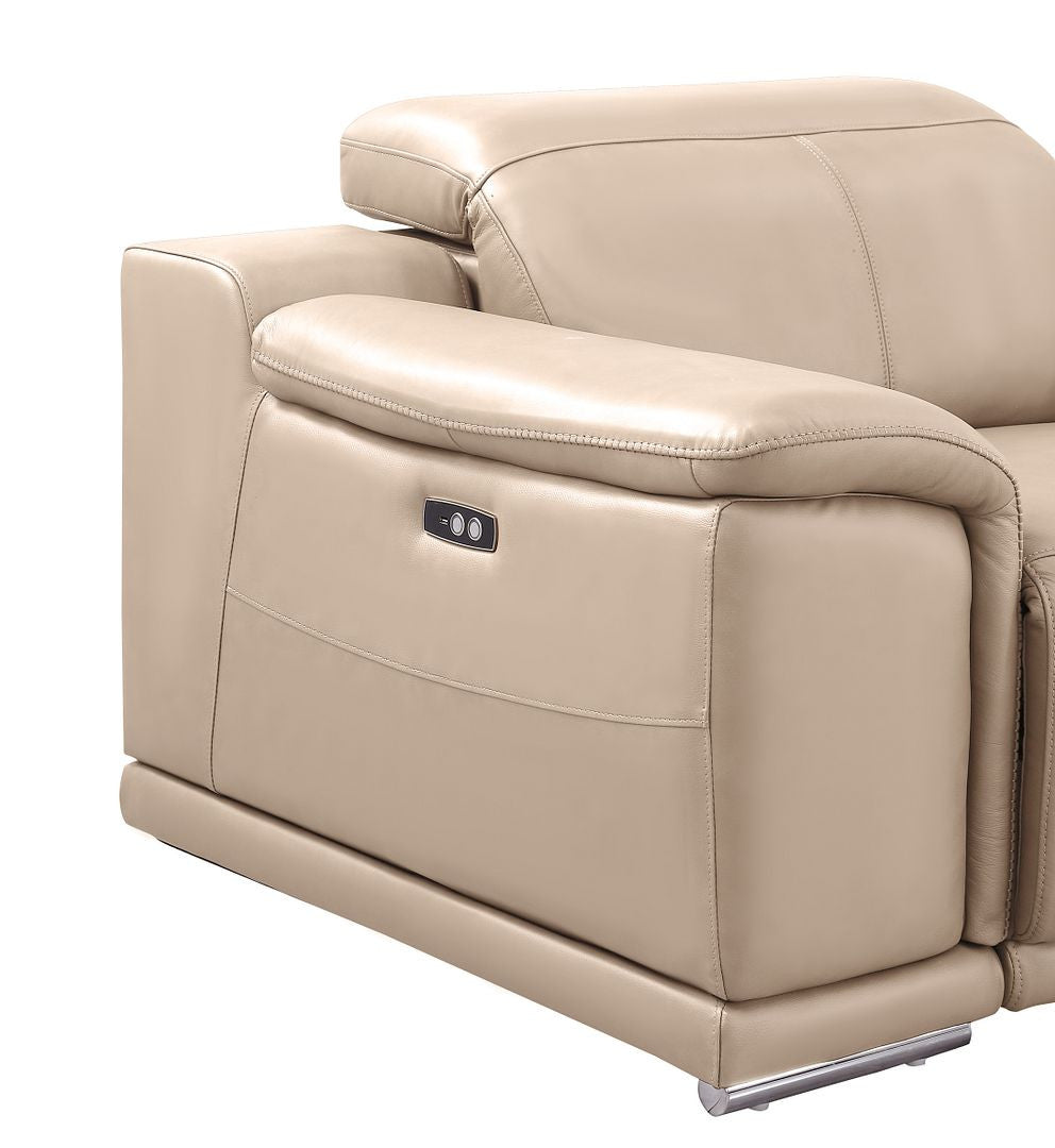Beige Leather Power U Shaped 8 Piece Sectional