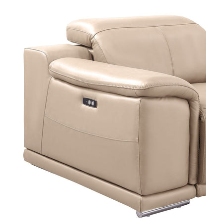 Beige Leather Power U Shaped 8 Piece Sectional
