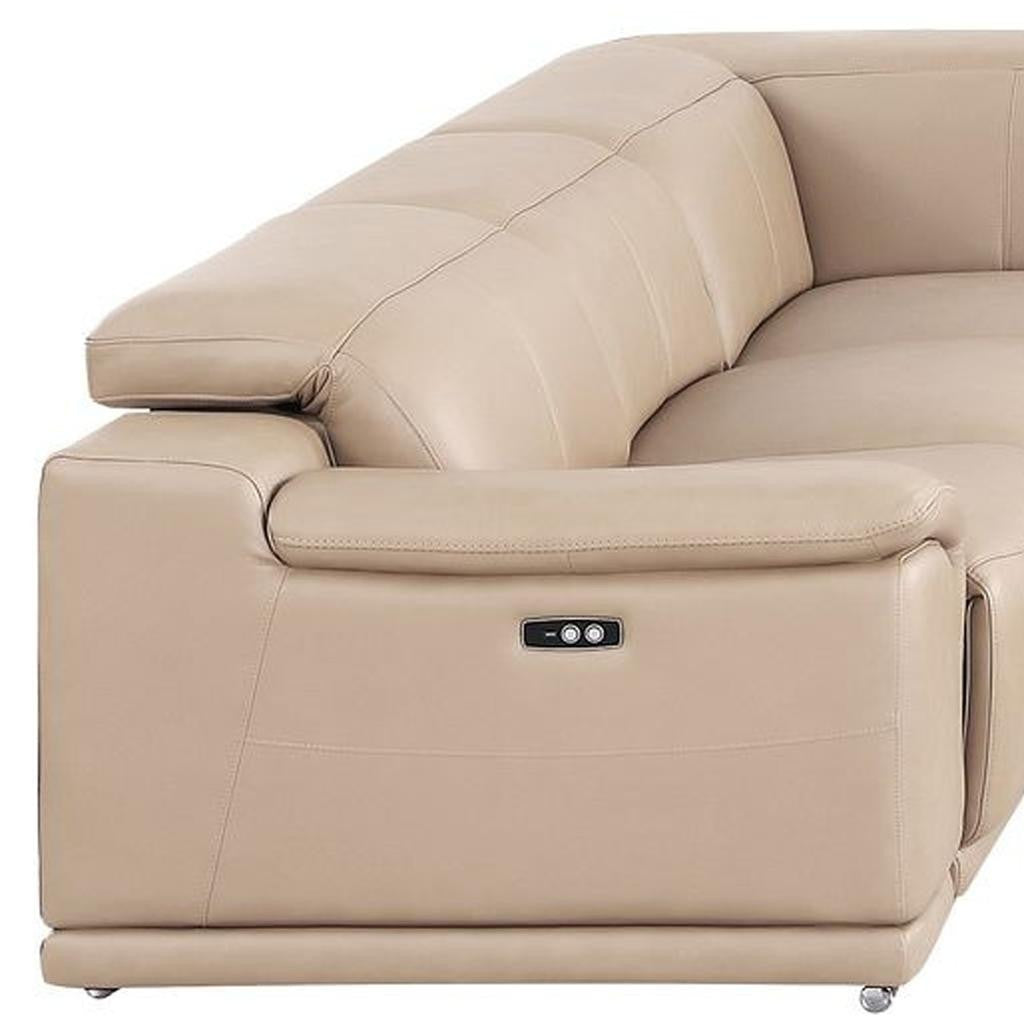 Beige Leather Power U Shaped 8 Piece Sectional