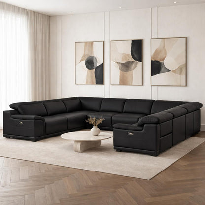 Black Leather Power U Shaped 8 Piece Sectional