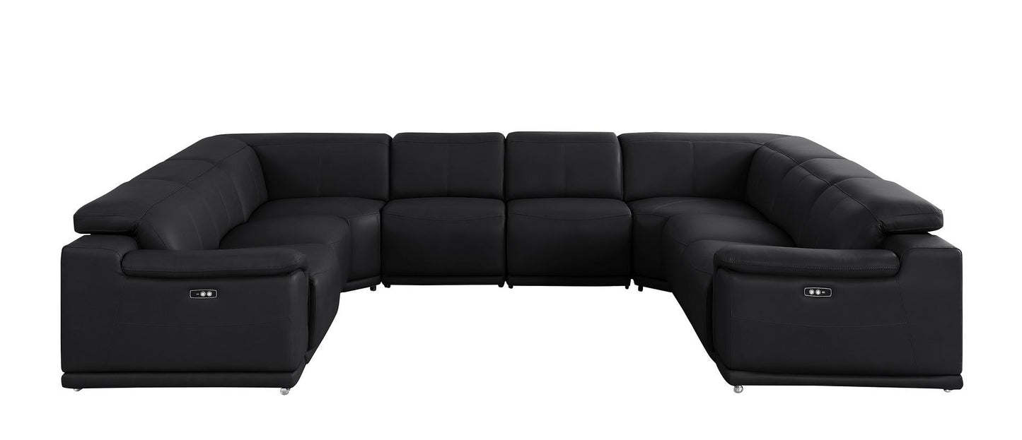 Black Leather Power U Shaped 8 Piece Sectional