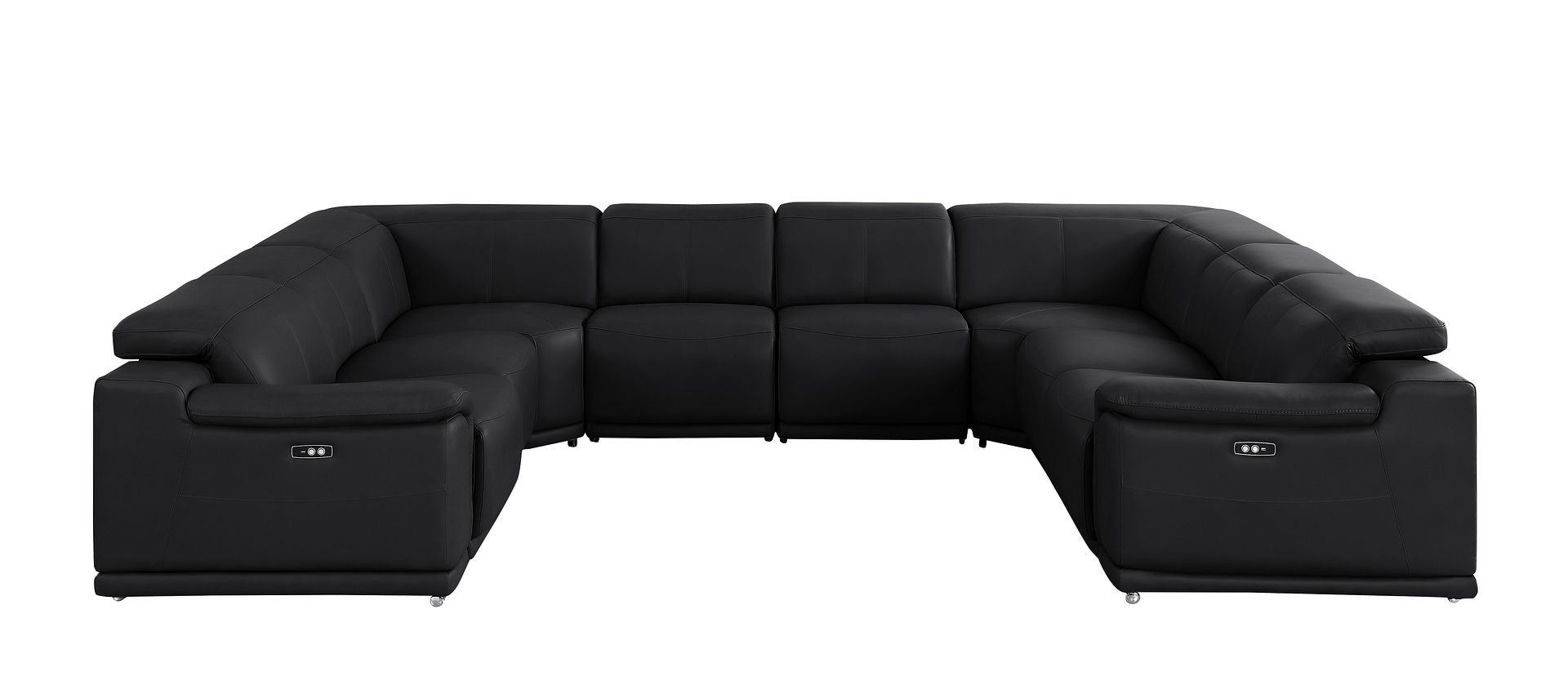 Black Leather Power U Shaped 8 Piece Sectional