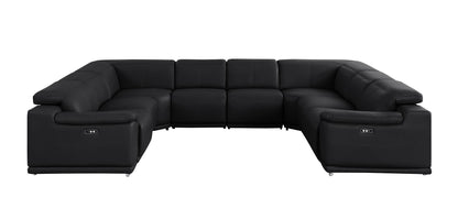 Black Leather Power U Shaped 8 Piece Sectional