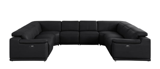 Black Leather Power U Shaped 8 Piece Sectional