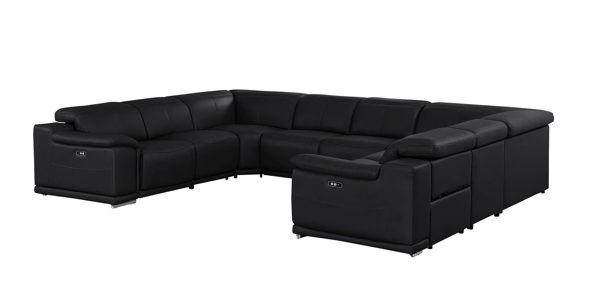 Black Leather Power U Shaped 8 Piece Sectional