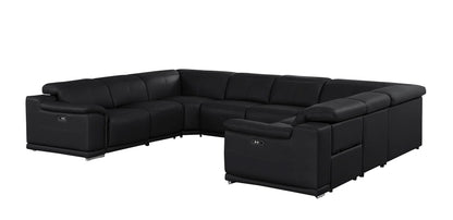 Black Leather Power U Shaped 8 Piece Sectional