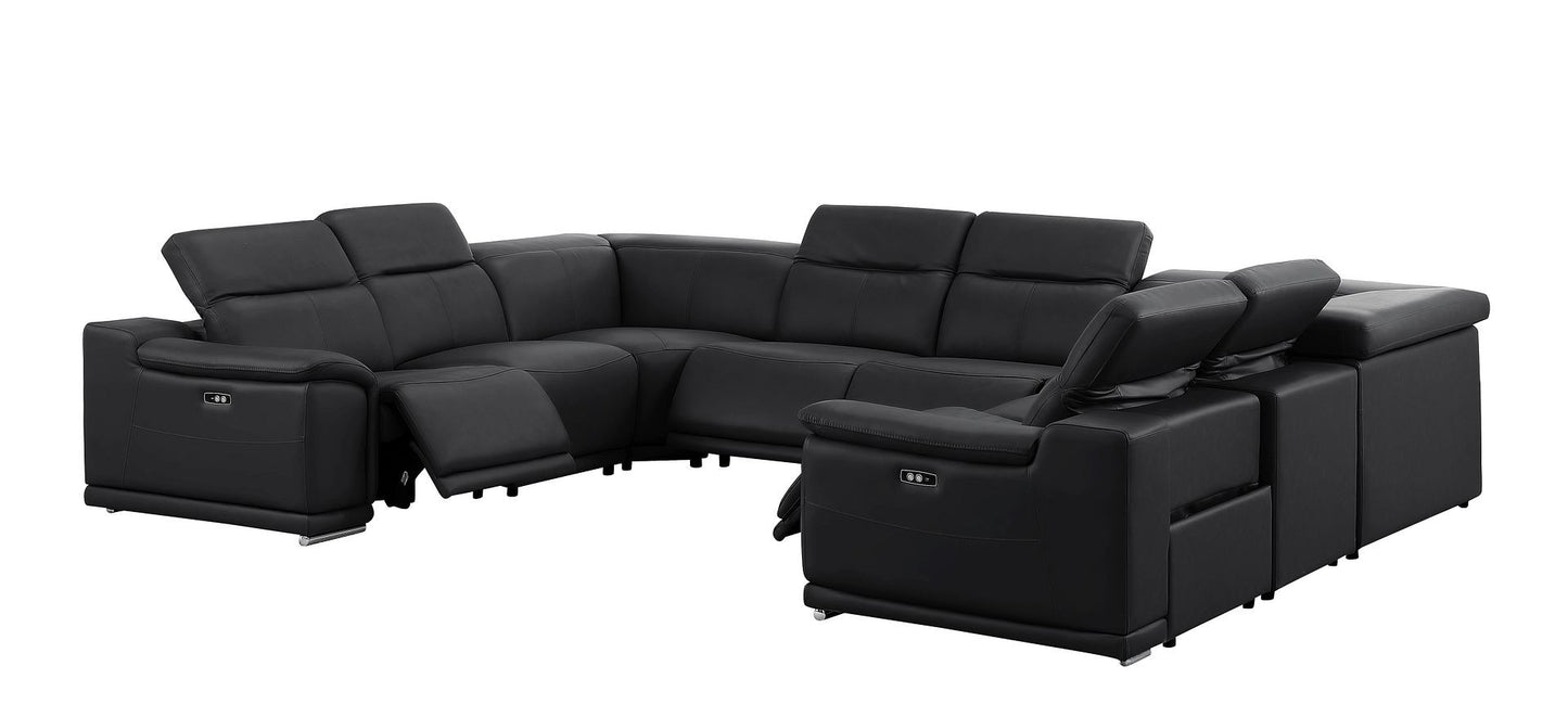 Black Leather Power U Shaped 8 Piece Sectional