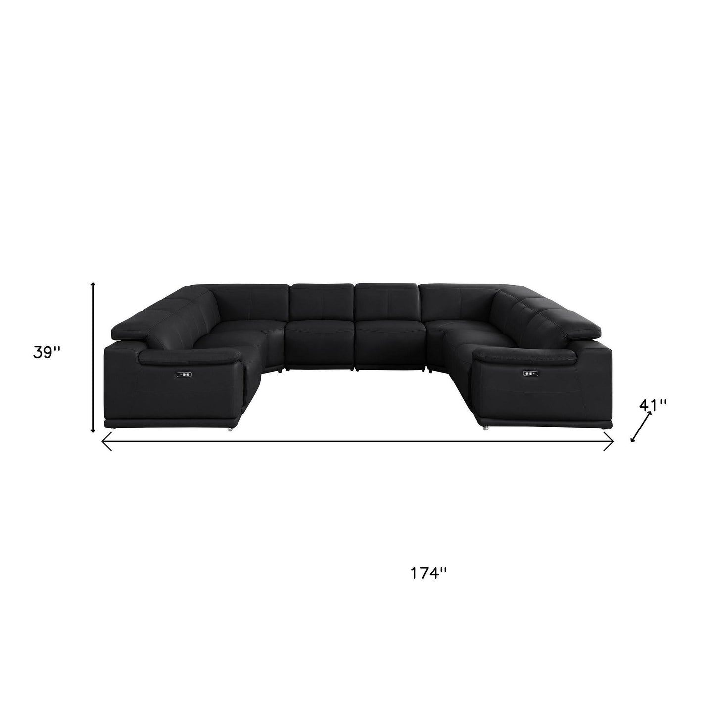 Black Leather Power U Shaped 8 Piece Sectional