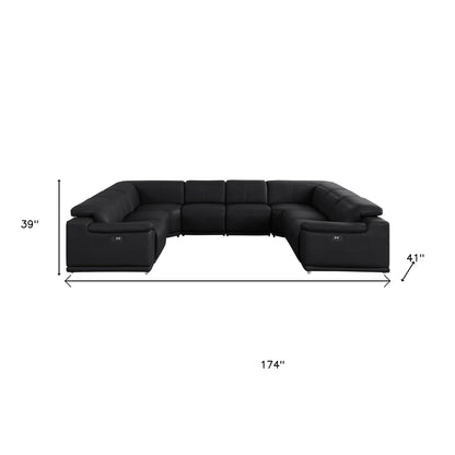 Black Leather Power U Shaped 8 Piece Sectional
