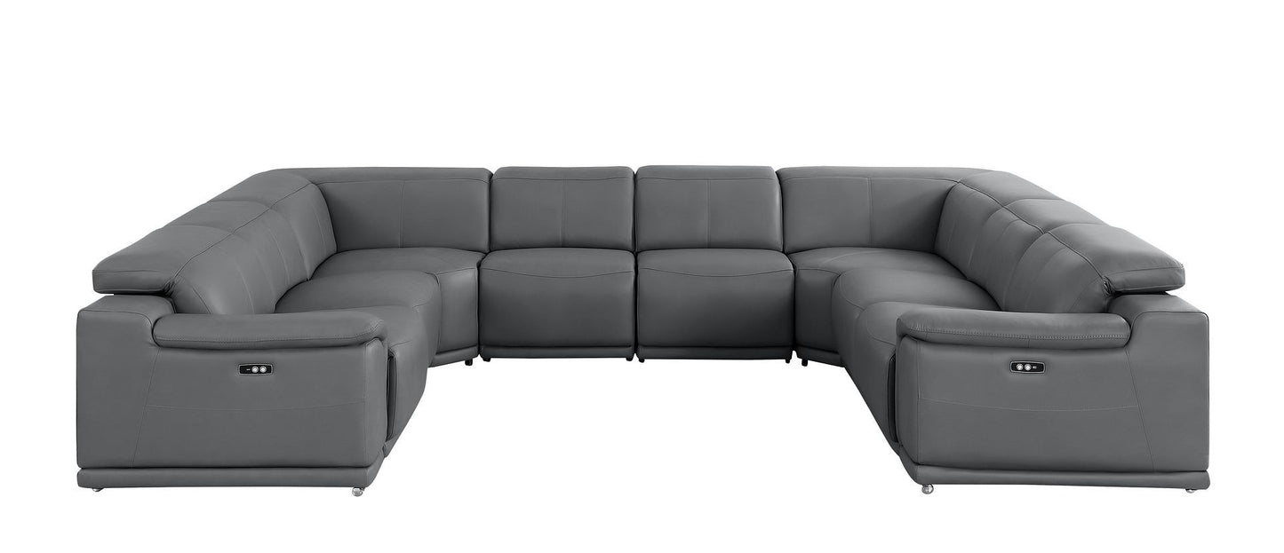 Battleship Gray Leather Power U Shaped 8 Piece Sectional