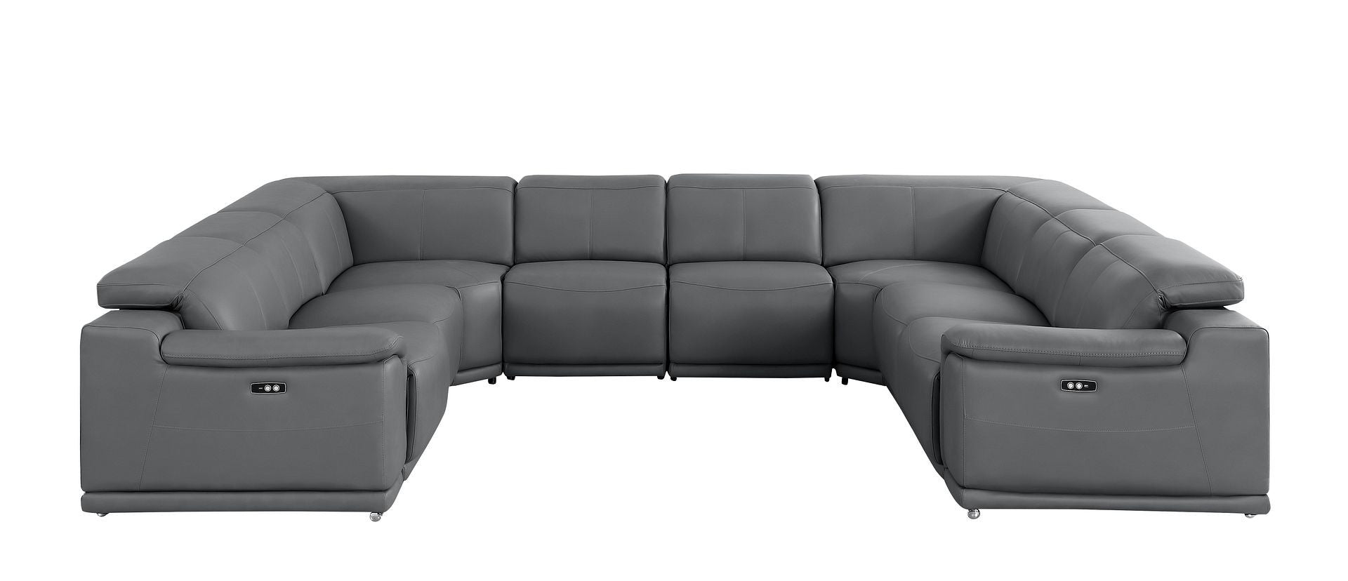 Battleship Gray Leather Power U Shaped 8 Piece Sectional