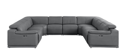 Battleship Gray Leather Power U Shaped 8 Piece Sectional