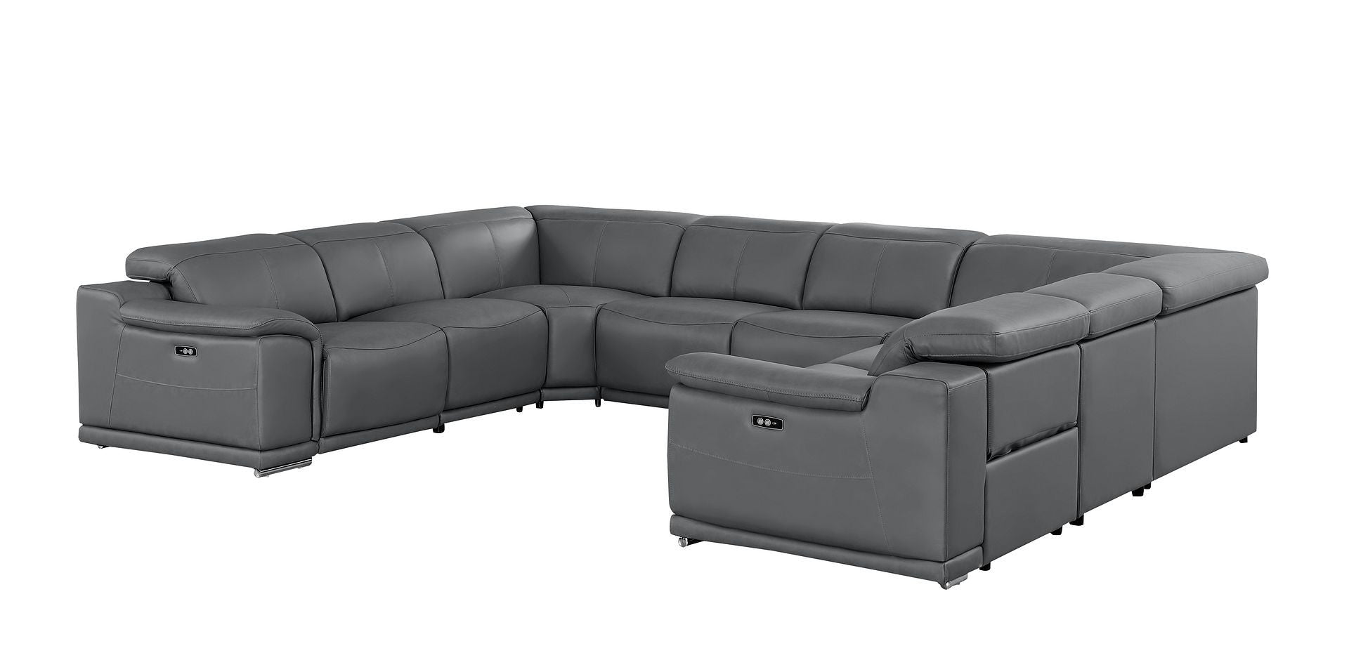 Battleship Gray Leather Power U Shaped 8 Piece Sectional