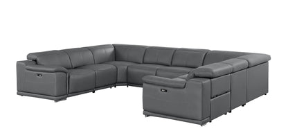 Battleship Gray Leather Power U Shaped 8 Piece Sectional