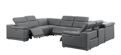 Battleship Gray Leather Power U Shaped 8 Piece Sectional