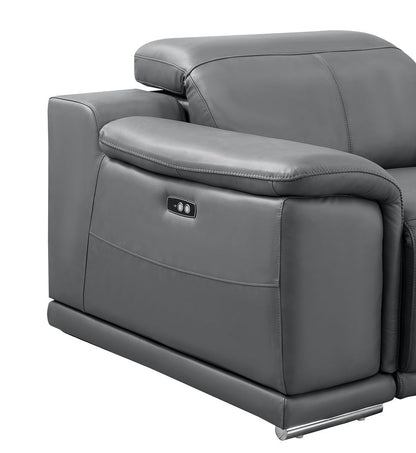 Battleship Gray Leather Power U Shaped 8 Piece Sectional