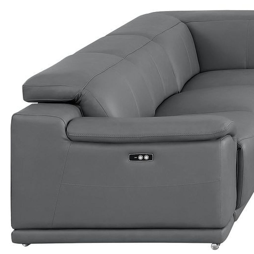 Battleship Gray Leather Power U Shaped 8 Piece Sectional