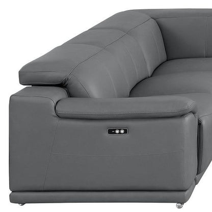 Battleship Gray Leather Power U Shaped 8 Piece Sectional