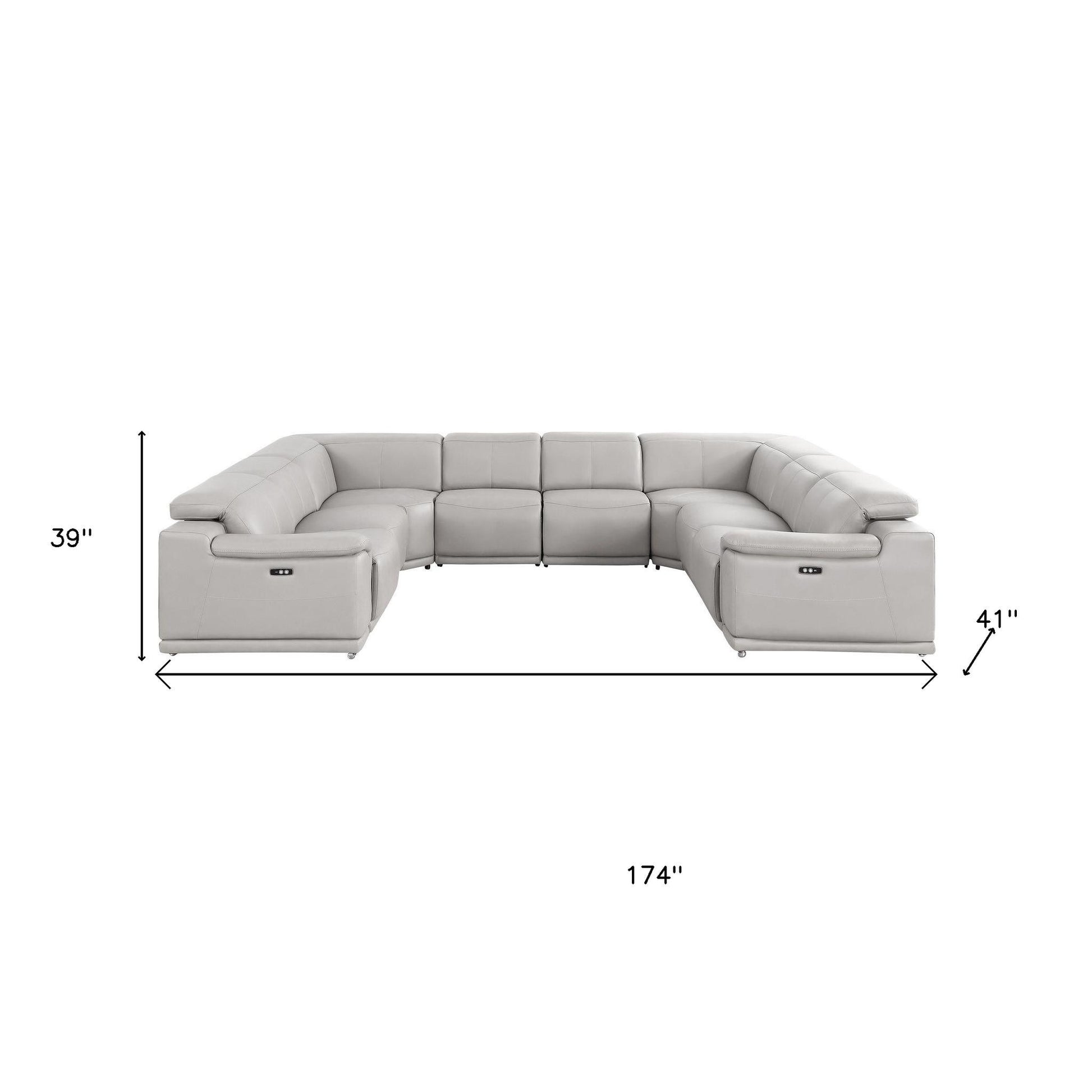 Ash Gray Leather Power U Shaped 8 Piece Sectional