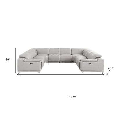 Ash Gray Leather Power U Shaped 8 Piece Sectional