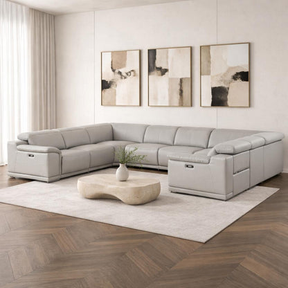 Ash Gray Leather Power U Shaped 8 Piece Sectional